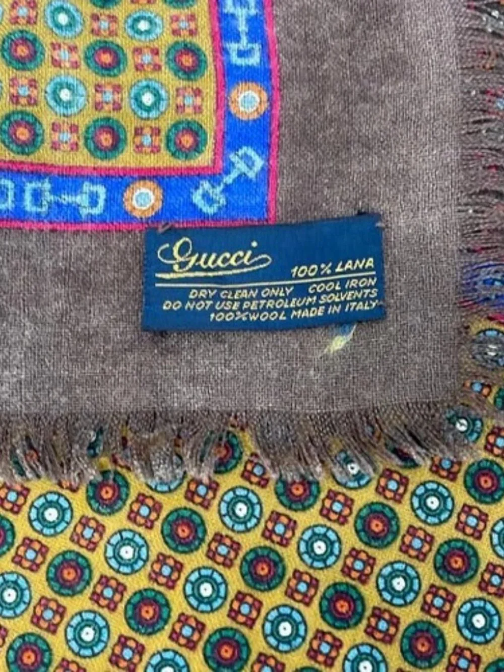 GUCCI Old Gucci Dark Brown Blue Multi Wool Scarf